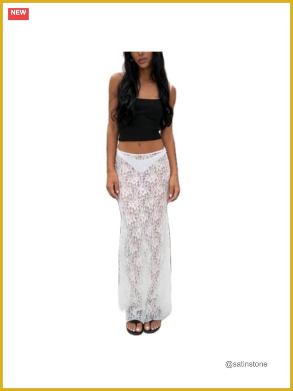 Lace Satin High Waist A-Line Midi Skirt